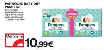 Coop Pampers Pannolini Baby-Dry pacco doppio, taglia 3 da 56 pezzi, taglia 4 da 52 pezzi, taglia 5 da 46 pezzi o taglia 6 da 38 offerta