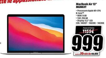 MediaWorld MacBook Air 13" MGN63T offerta