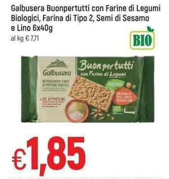 Galbusera Buonpertutti con Farine di Legumi Biologici, Farina di Tipo 2, Semi di Sesamo e Lino 6x40g