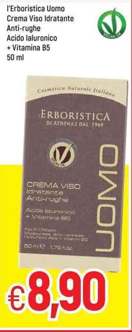 Famila l'Erboristica Uomo Crema Viso Idratante Anti-rughe Acido laluronico + Vitamina B5 50 ml offerta