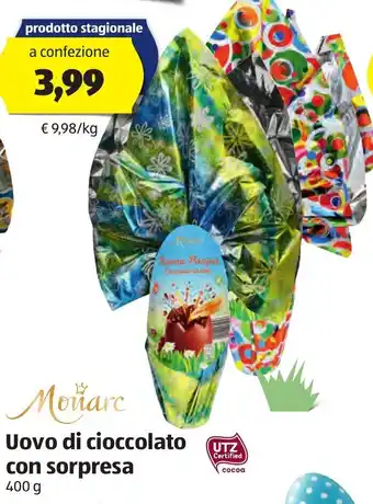 ALDI MOnarc Uovo di cioccolato con sorpresa 400g offerta