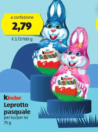 ALDI Kinder Leprotto pasquale per lui/per lei 75g offerta