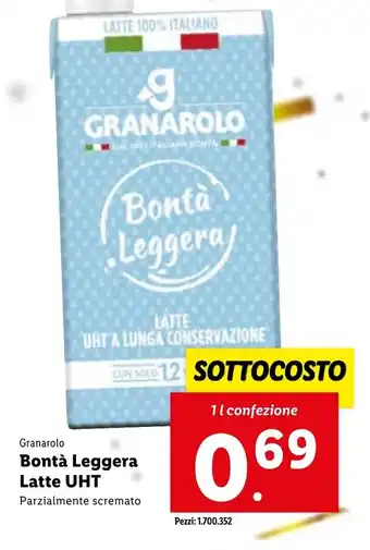 Lidl Granarolo Bontà Leggera Latte UHT Parzialmente scremato 1L offerta