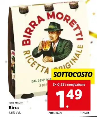 Lidl Birra Moretti Birra 3x0,33L offerta