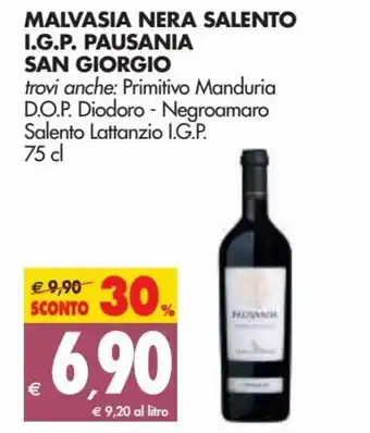 Tigros San Giorgio Malvasia Nera Salento I.G.P. Pausania 75cl offerta