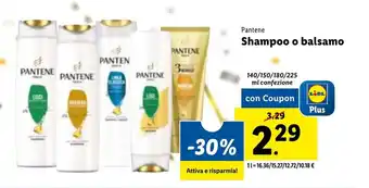 Lidl Pantene Shampoo o balsamo 140/150/180/225 ml offerta