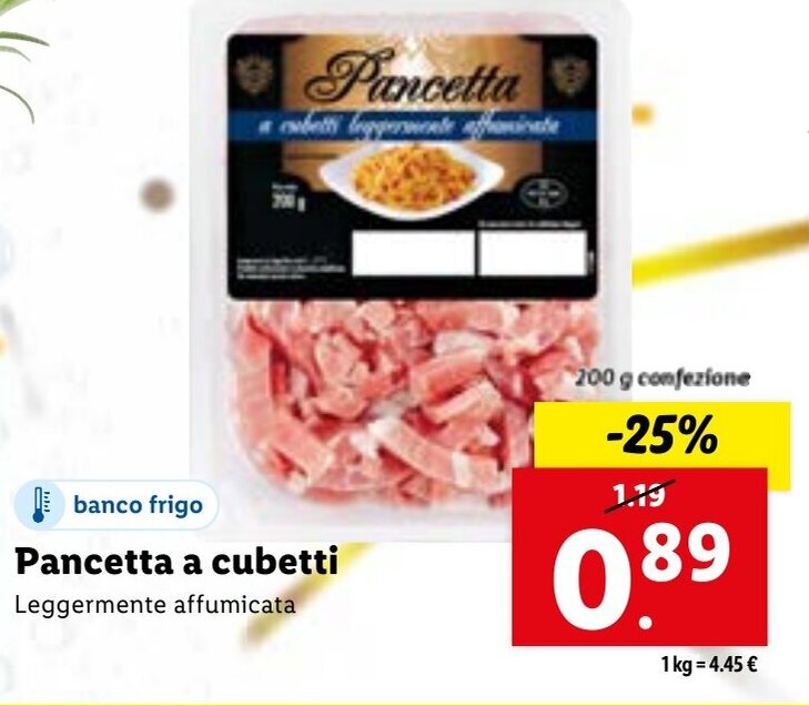 Pancetta a cubetti Leggermente affumicata 200g offerta di Lidl