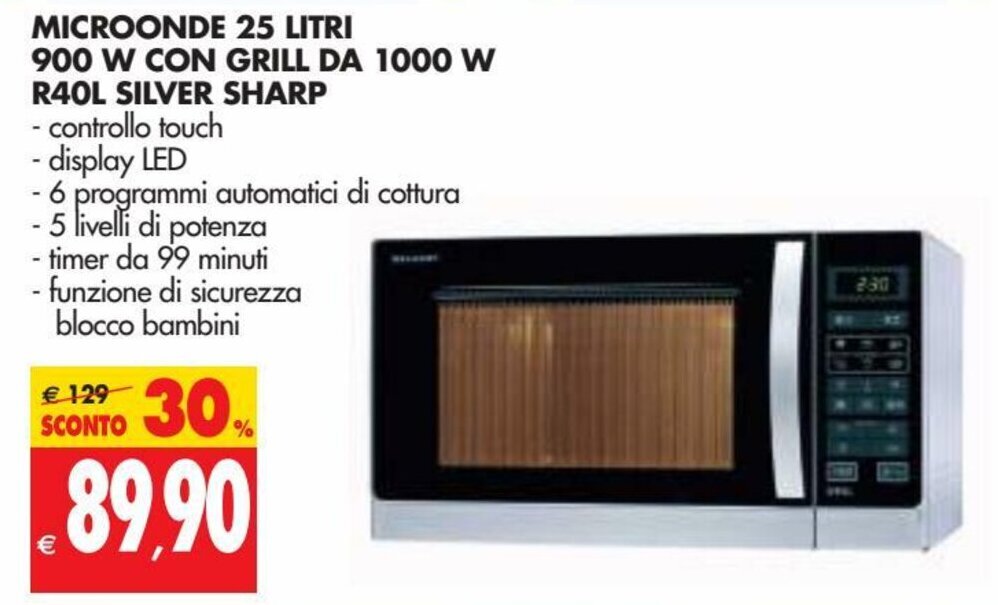 Silver Sharp Microonde 25 litri 900 W con Grill da 1000 W R40L offerta di  Tigros