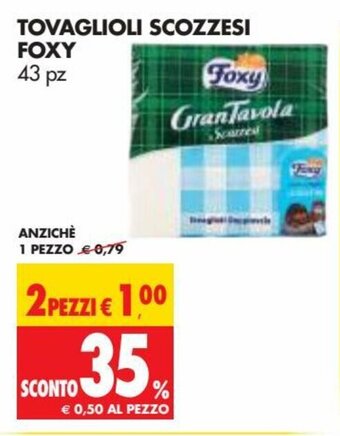 Tigros Foxy Tovaglioli Scozzesi 43 pz offerta