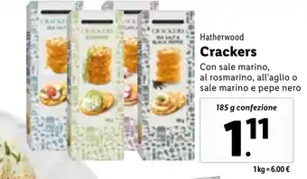 Lidl Hatherwood Crackers Con sale marino, al rosmarino, all'aglio o sale marino e pepe nero 185g offerta