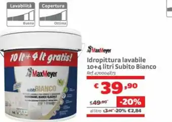 Bricocenter MaxMeyer Idropittura lavabile 10+4 litri Subito Bianco offerta