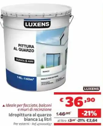 Bricocenter Luxens Idropittura al quarzo biance 14 litri offerta
