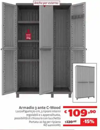 Bricocenter Armadio 3 ante C-Wood offerta