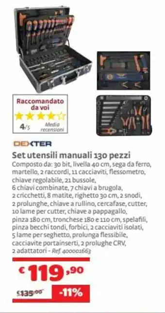 Bricocenter Dexter Set utensili manuali 130 pezzi offerta