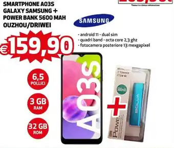Ipercoop Samsung Smartphone A03S Galaxy + Power Bank 5600 Mahouzhou/Driwei offerta