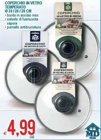 MD Discount Coperchio in Vetro Temperato Ø 24 / 26 / 28 cm offerta