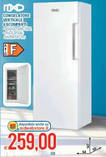 MD Discount MXD Congelatore Verticale 6 Scomparti offerta