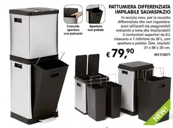 Dmail Pattumiera Differenziata Impilabile Salvaspazio 31 x 88 x 30 cm offerta