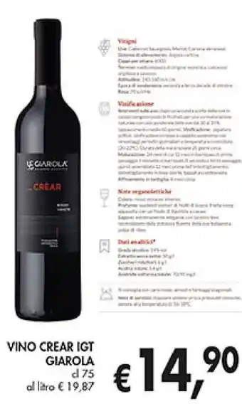 Coal Giarola Vino Crear IGT offerta