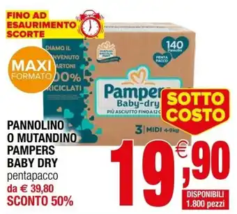Iperal Pampers Baby Dry Pannolino o Mutandino pentapacco offerta