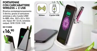 Portapenne Con Caricabatterie Wireless + 2 USB