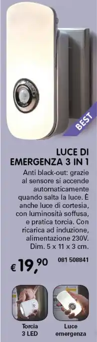 Dmail Luce di Emergenza 3 in 1 5 x 11 x 3 cm offerta