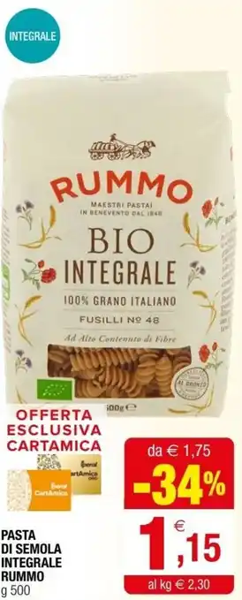 Iperal Rummo Pasta Di Semola Integrale g 500 offerta