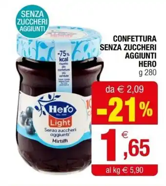 Iperal Hero Confettura Senza Zuccheri Aggiunti g 280 offerta