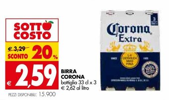 Tigros Corona Birra bottiglia 33 cl x 3 offerta