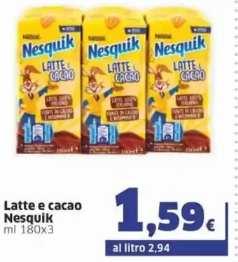 Sigma Nestle Latte e cacao Nesquik ml 180x3 offerta
