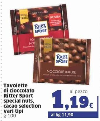 Ritter Sport Tavolette di cioccolato special nuts, cacao selection vari tipi g 100
