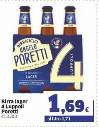 Sigma 4 Luppoli Birra lager Poretti cl 33x3 offerta