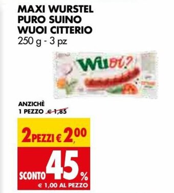 Tigros Citterio Wuoi Maxi Wurstel Puro Suino 250 g 3 pz offerta