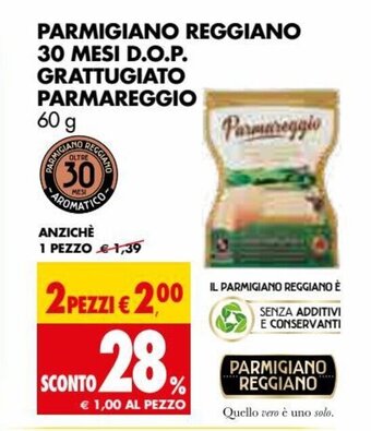 Tigros Parmareggio Parmigiano Reggiano 30 Mesi D.O.P. Grattugiato 60 g offerta