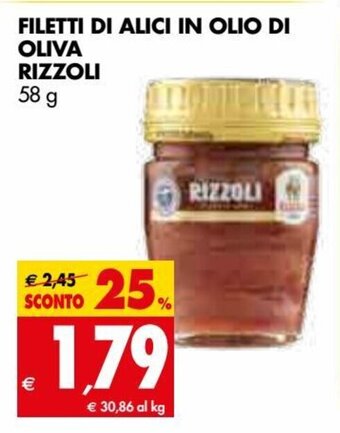 Tigros Rizzoli Filetti di Alici in Olio di Oliva 58 g offerta
