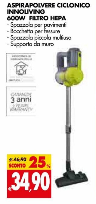 Tigros Aspirapolvere Ciclonico Innoliving 600W Filtro Hepa offerta