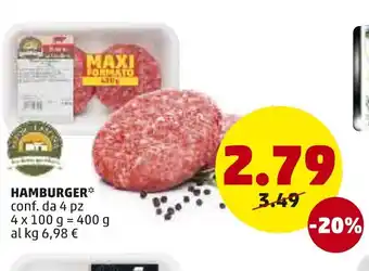 PENNY Hamburger 4 x 100g offerta