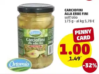 PENNY Ortomio Carciofini Alla Erbe Fini 173g offerta