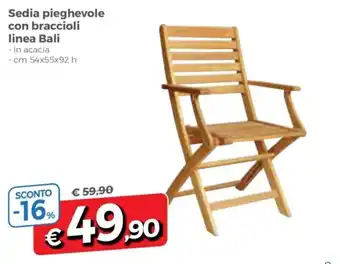 DPiù Sedia pieghevole con braccioli linea Bali cm 54x55x92 h offerta