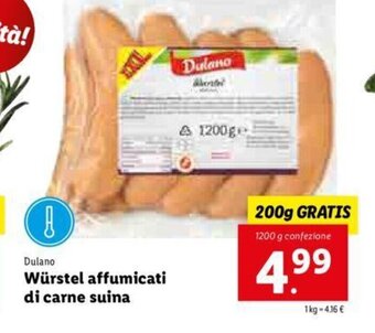 Lidl Dulano Wúrstel affumicati di carne suina offerta