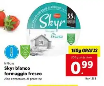 Lidl MIlbona Skyr bianco formaggio fresco offerta