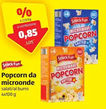 ALDI Snack Fun Popcorn da microonde salati/al burro 4x100g offerta