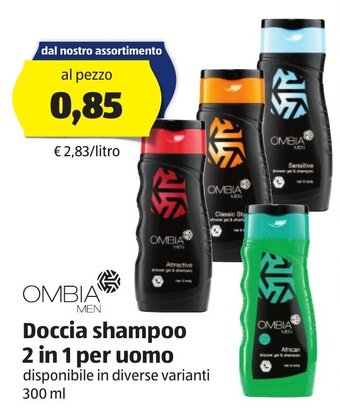 ALDI Ombia Men Doccia shampoo 2 in 1 per uomo 300 ml offerta