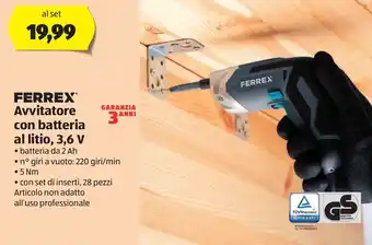 Ferrex Avvitatore con batteria al litio, 3,6 V