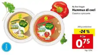 Lidl My Best Veggie Hummus di ceci 200g offerta