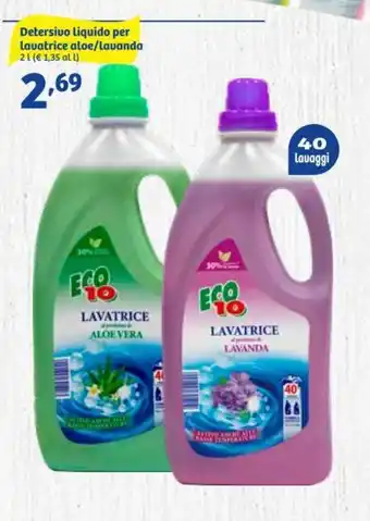 In'S Mercato Eco 10 Detersivo liquido per lavatrice aloe/lavanda 2L offerta