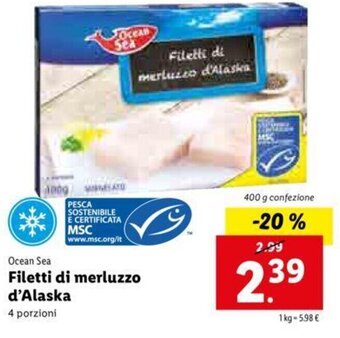 Lidl Ocean Sea Filetti di merluzzo d'Alaska 400g offerta