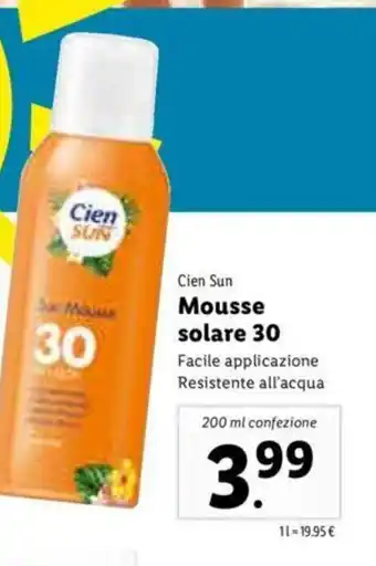 Lidl Cien Sun Mousse solare 30 offerta