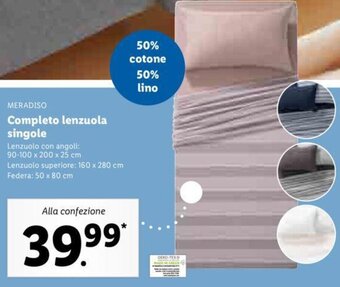 Lidl Meradiso Completo lenzuola singole offerta