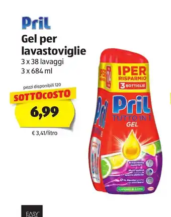 ALDI Pril Gel per lavastoviglie 3 x 38 lavaggi 3 x 684ml offerta